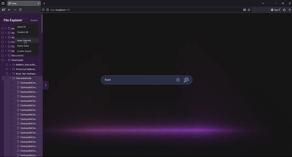 Findly, file explorer and search interface